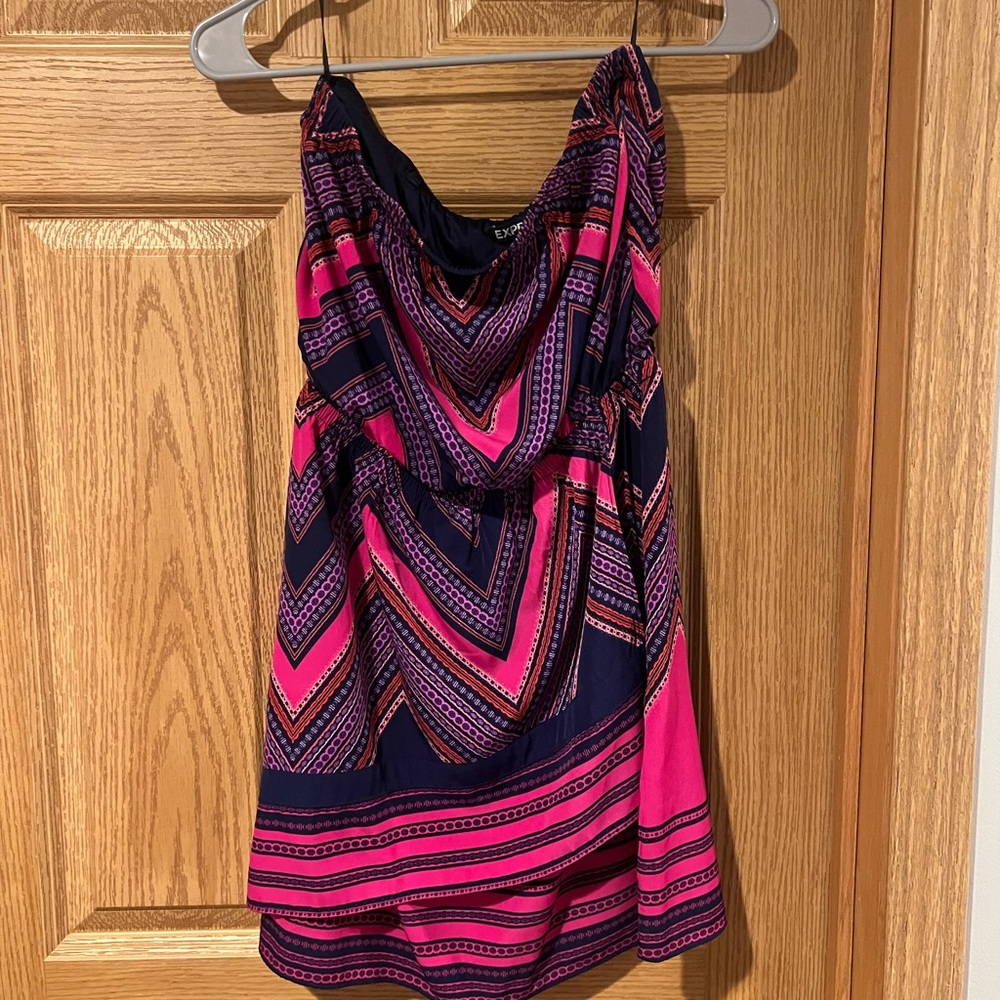 Express Vibrant Pink and Navy Patterned Dress